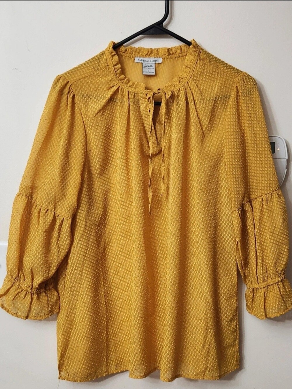 Mustard Yellow Textured Ruffle Sleeve Blouse Size M